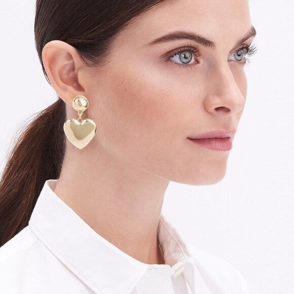 J Crew Women's Gold Heart‎ Elegant Earrings - Picture 1 of 2